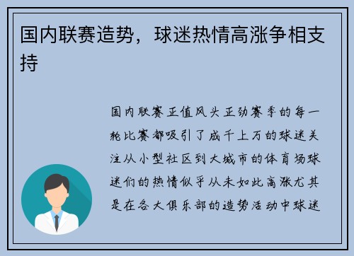国内联赛造势，球迷热情高涨争相支持